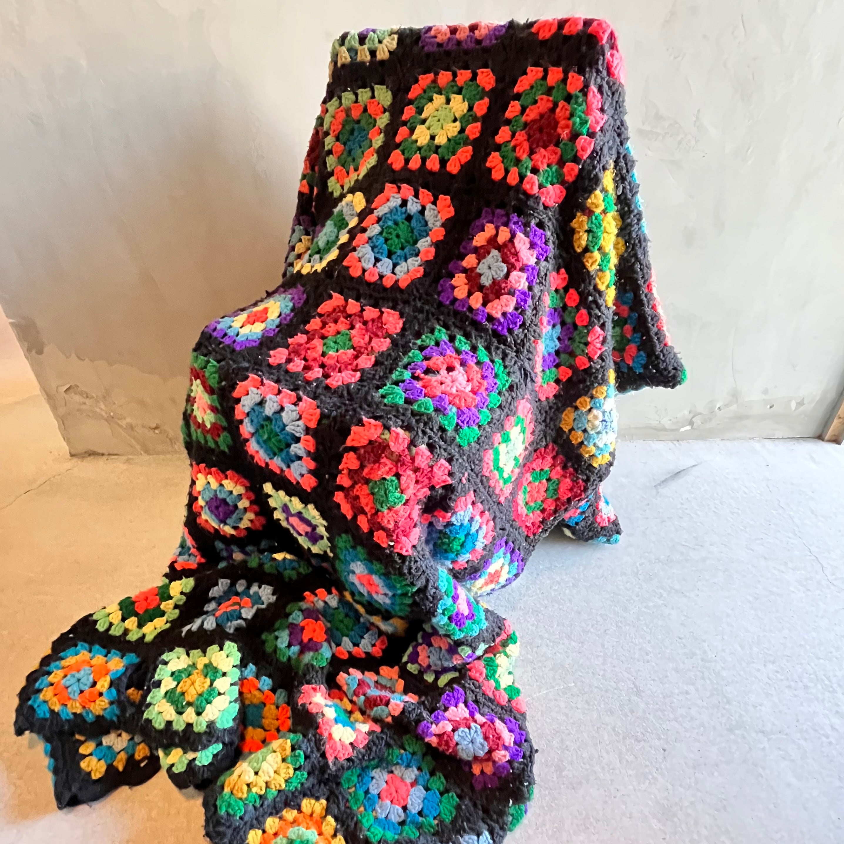 USA vintage】グラニーブランケット グラニースクエア黒 – 雑貨屋ポッポ