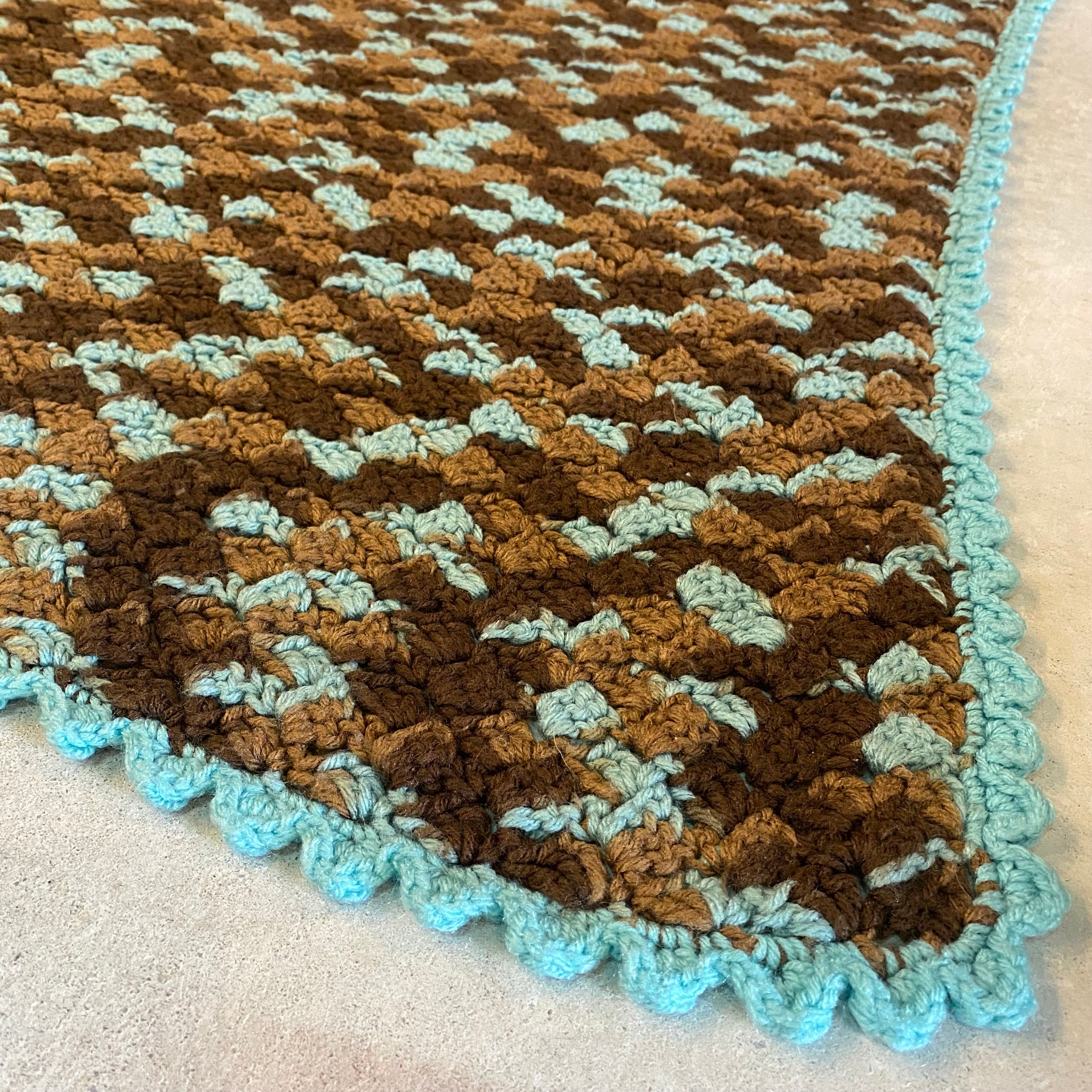 1970s USA vintage】グラニーブランケット ブルー×ブラウン – 雑貨屋ポッポ