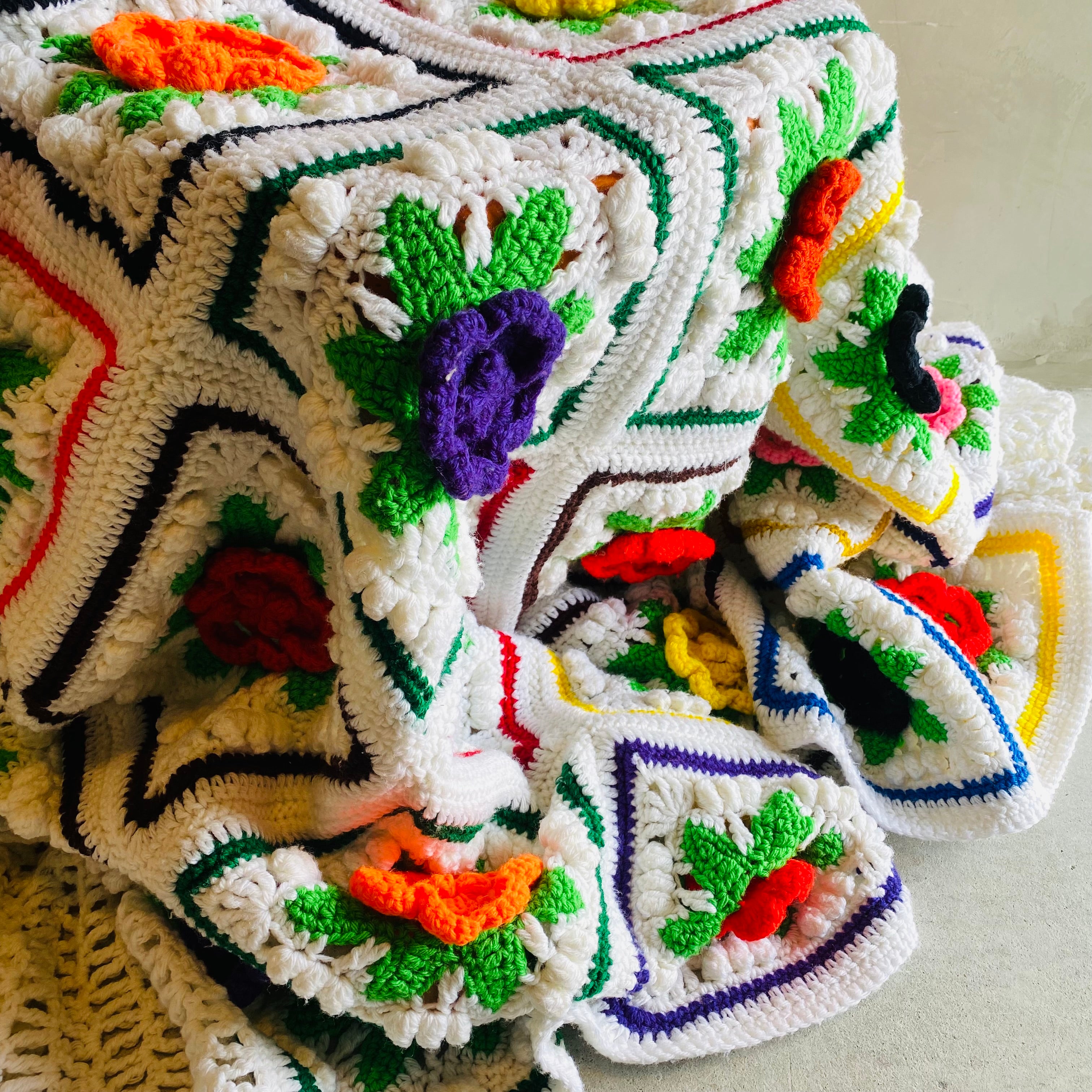 1970s USA vintage】グラニーブランケット クロシェ ビッグサイズ