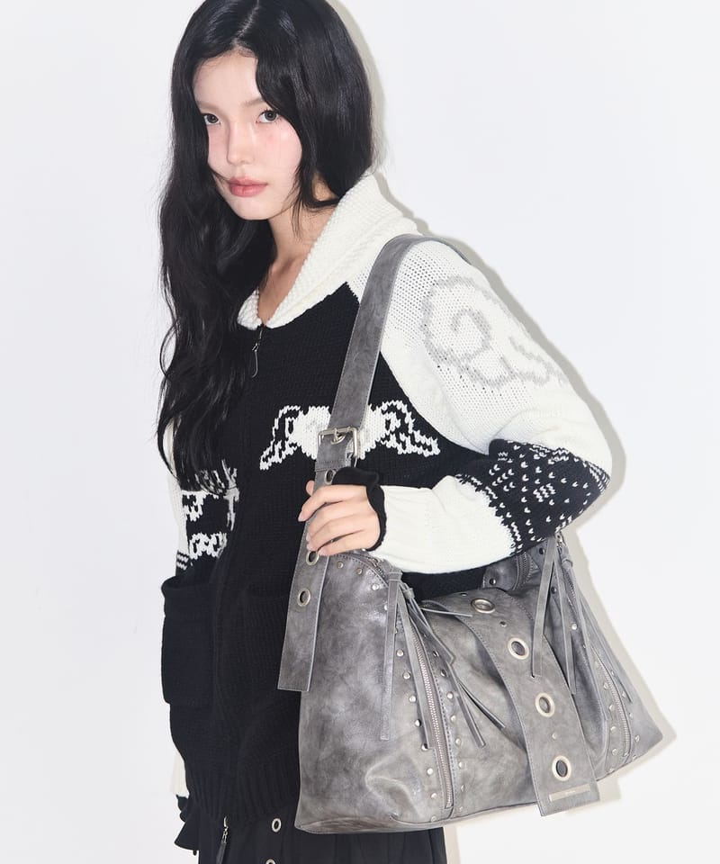 ILLIGO) Riff eyelet big shoulder bag - 3col