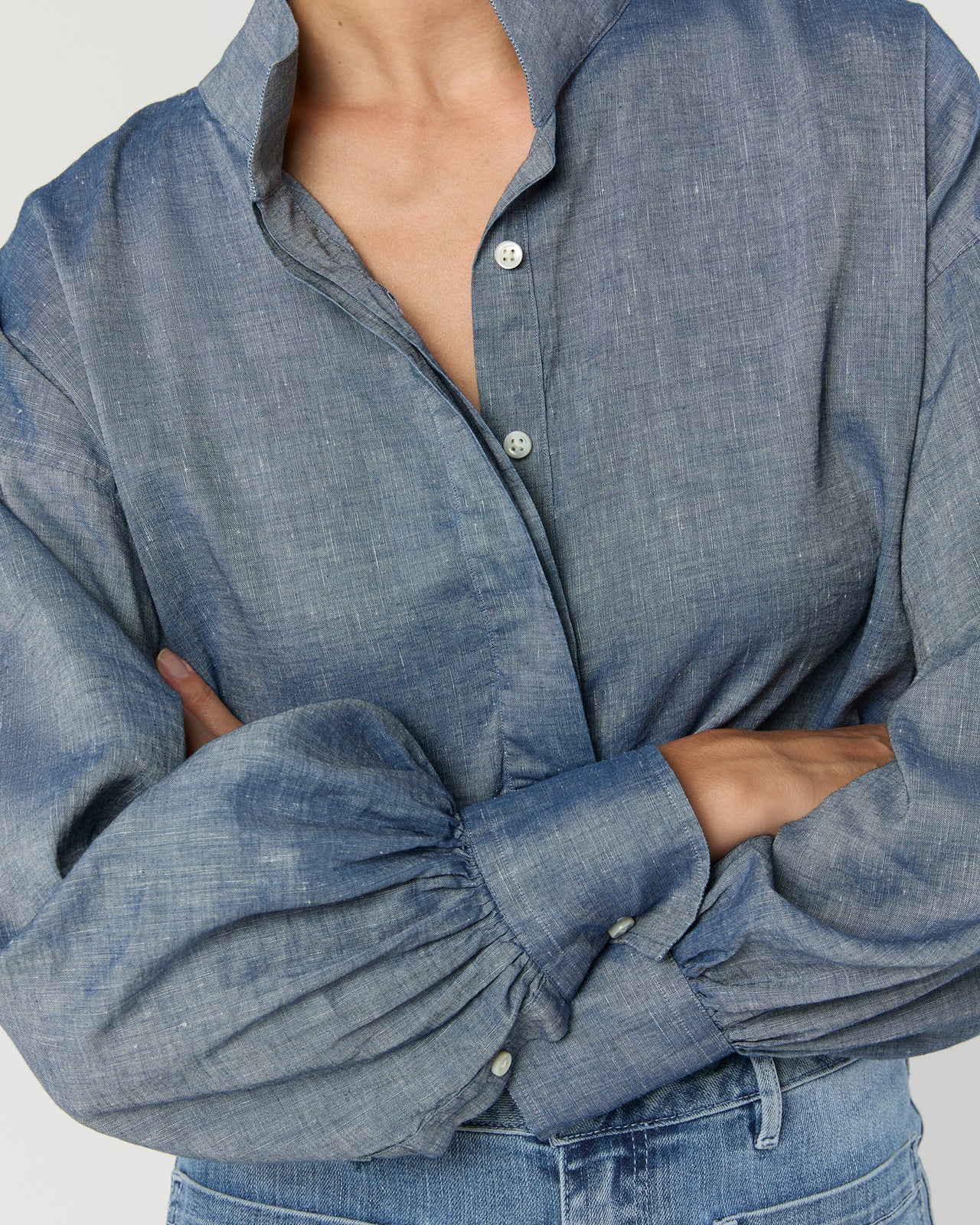 Anaya Popover Shirt in Indigo Cotolino Chambray | Shop Ann Mashburn