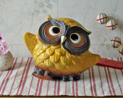 信楽焼 フクロウ 置物 黄釉 ダンス 5号 ふくろう 梟 おしゃれ 北欧