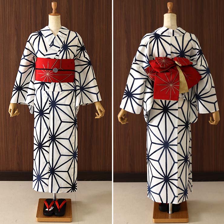 撫松庵 [ 洗える 浴衣 ] 楊柳 麻の葉（オフシロ 107-337-174-03