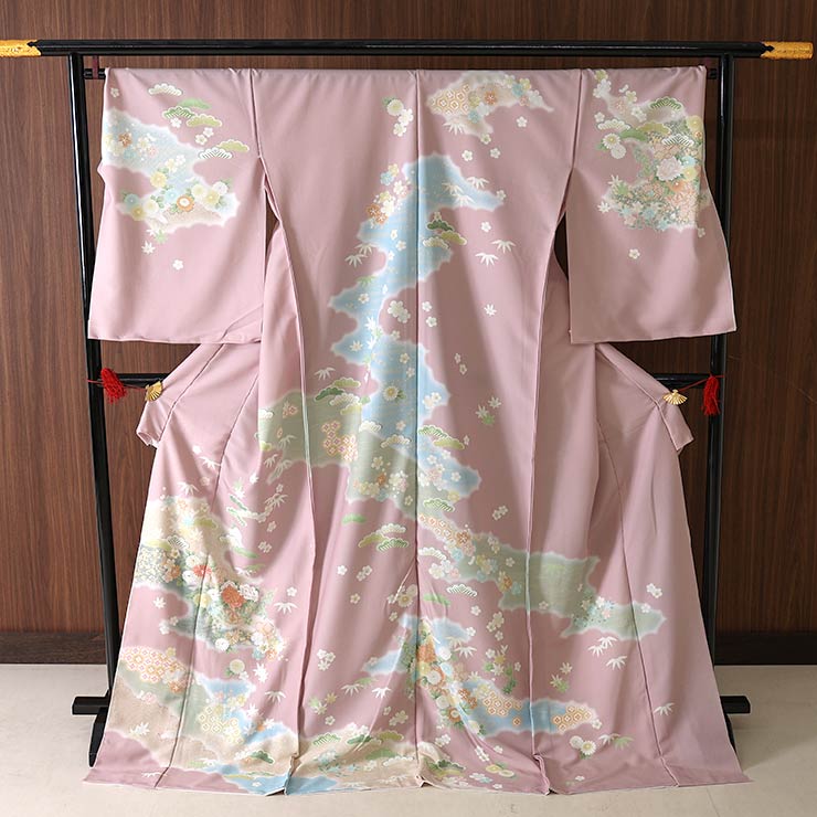 仮絵羽仕立て訪問着] オーダー 訪問着 琳派調 古典紋様 (藤ピンク) 袷
