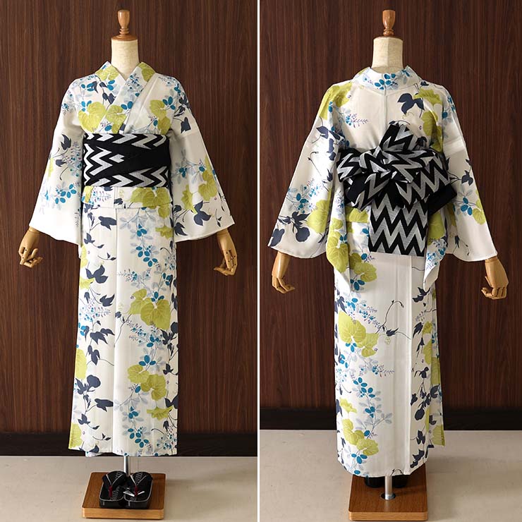 洗える 浴衣 ] 萩夕顔（レモンイエロー 100-337-140-14）ゆかた セオα