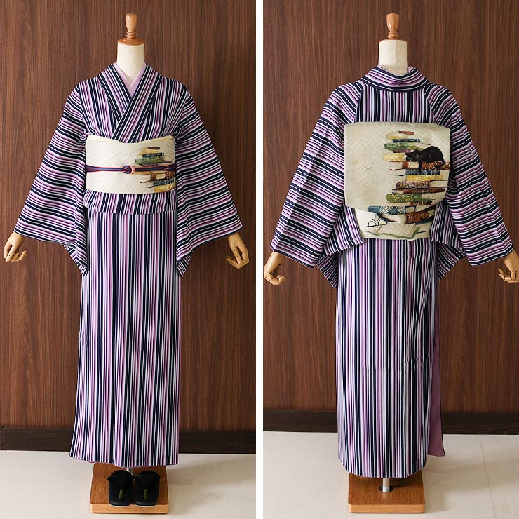 正絹 名古屋帯] 召しませ花 一重太鼓 京袋帯 お昼寝ネコ（サンド