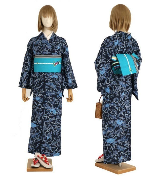 セオα] 浴衣 反物 つる花繋ぎ（濃紺/570-1005-1459) 洗える ゆかた 夏