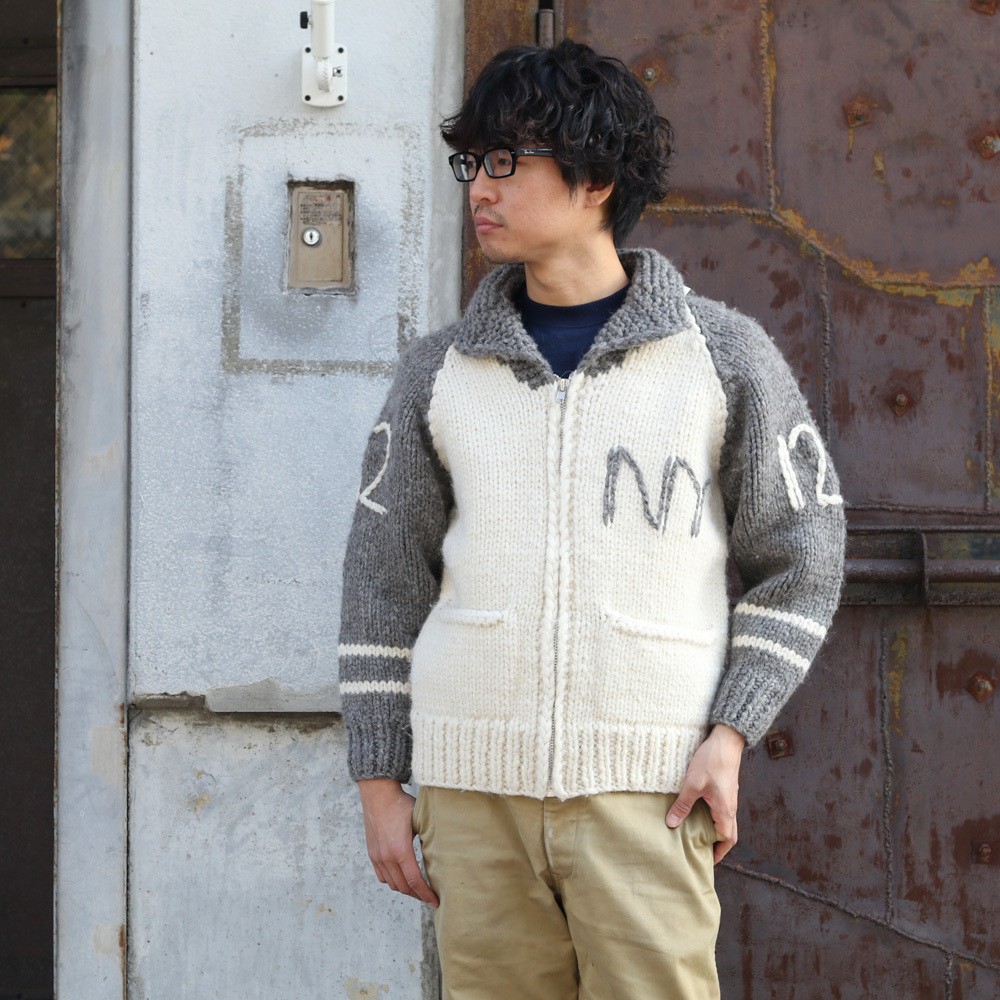 VINTAGE 1990s ビンテージ ジップアップ カウチンセーター ピュア