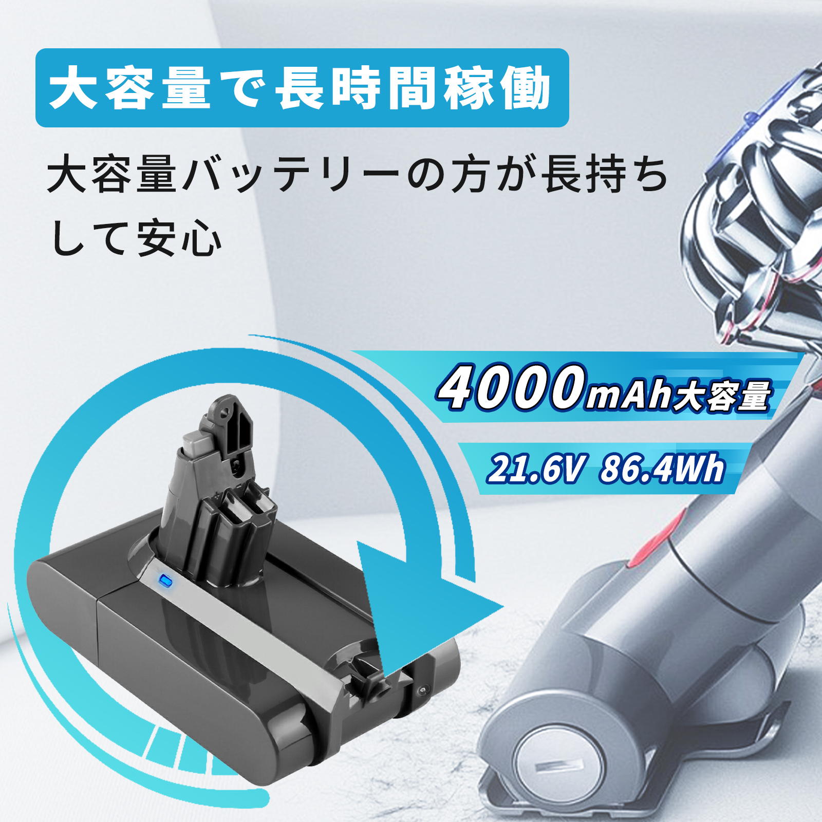Dyson（ダイソン） 1年保証 互換 バッテリー V6 21.6V 4000mAh 大容量
