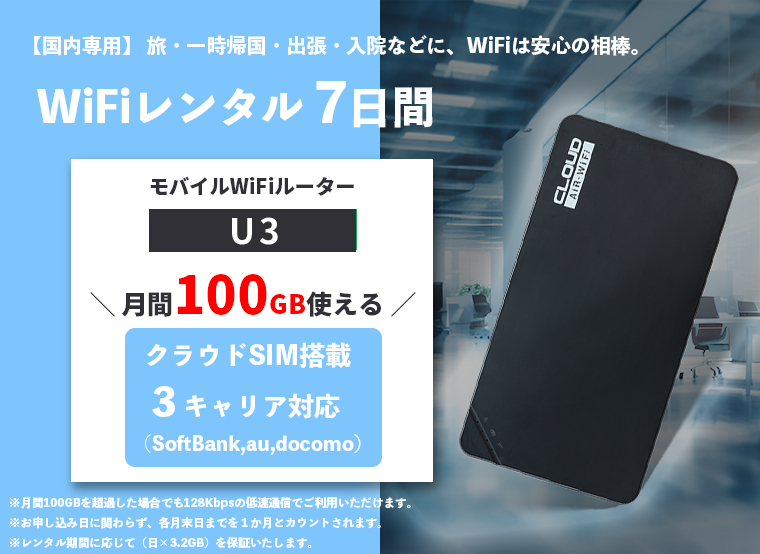 月間／100GBプラン モバイルWiFiルーター WiFi レンタル 7日 1週間