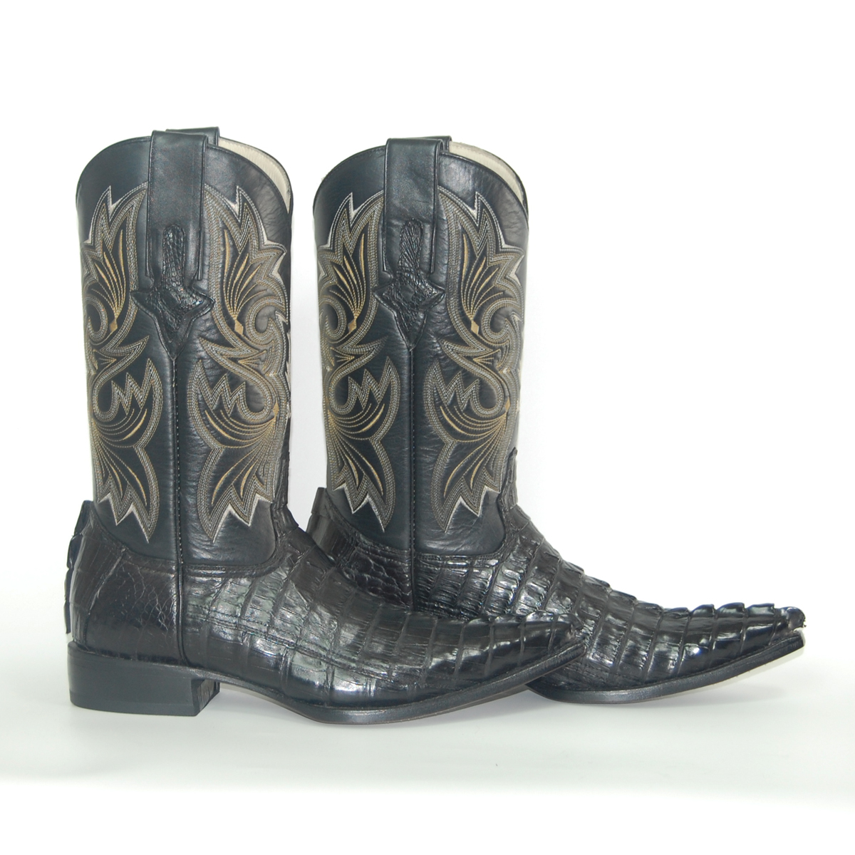 ウエスタンブーツ メンズ 25.0 ワニ革 カイマン ポインテッドトゥ 本革