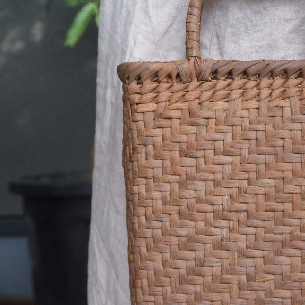 純国産 信州長野県 山葡萄かごバッグ 網代編み7mm スクエア型 上 柿渋