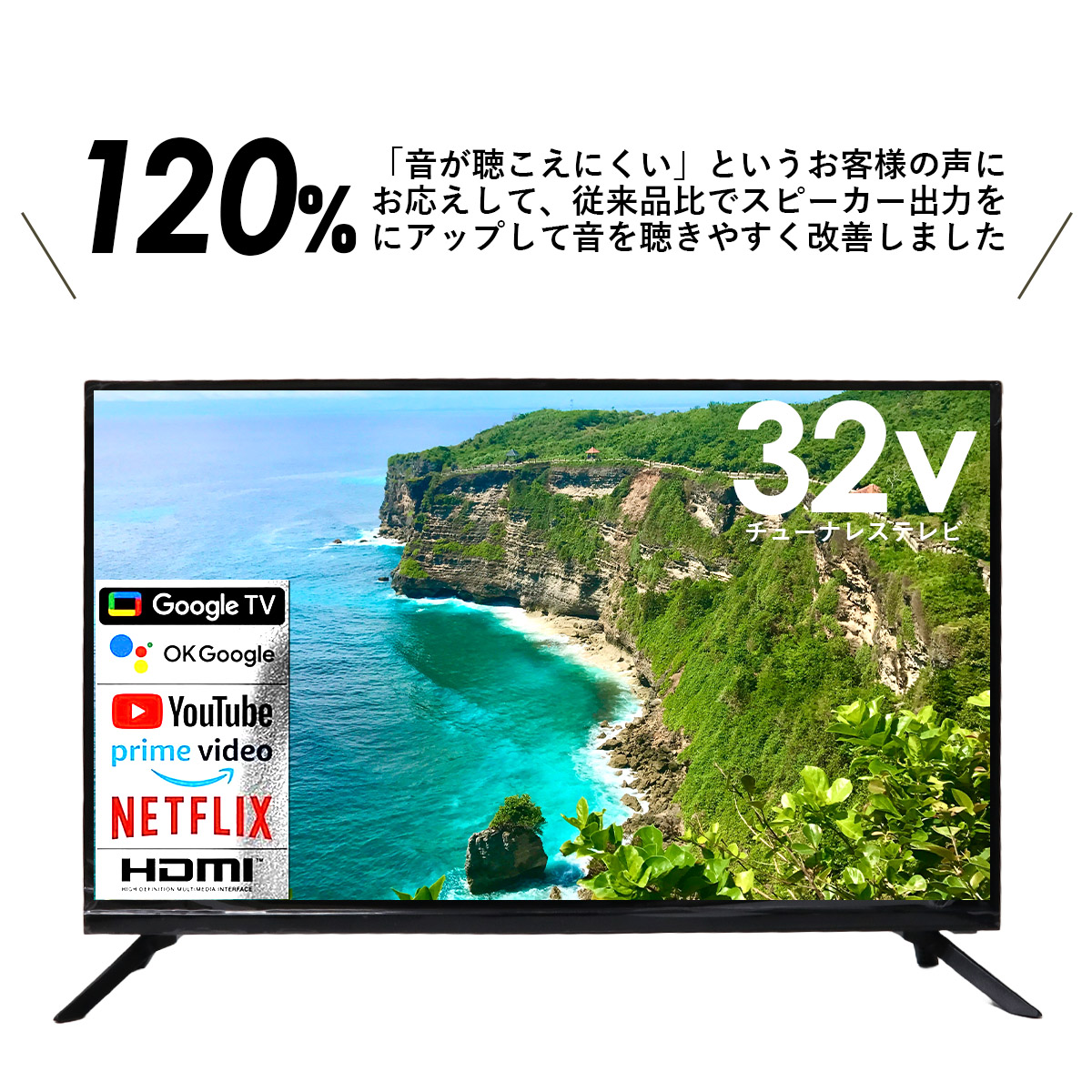 テレビ 32型 32v型 GoogleTV機能搭載 チューナーレススマートテレビ TL