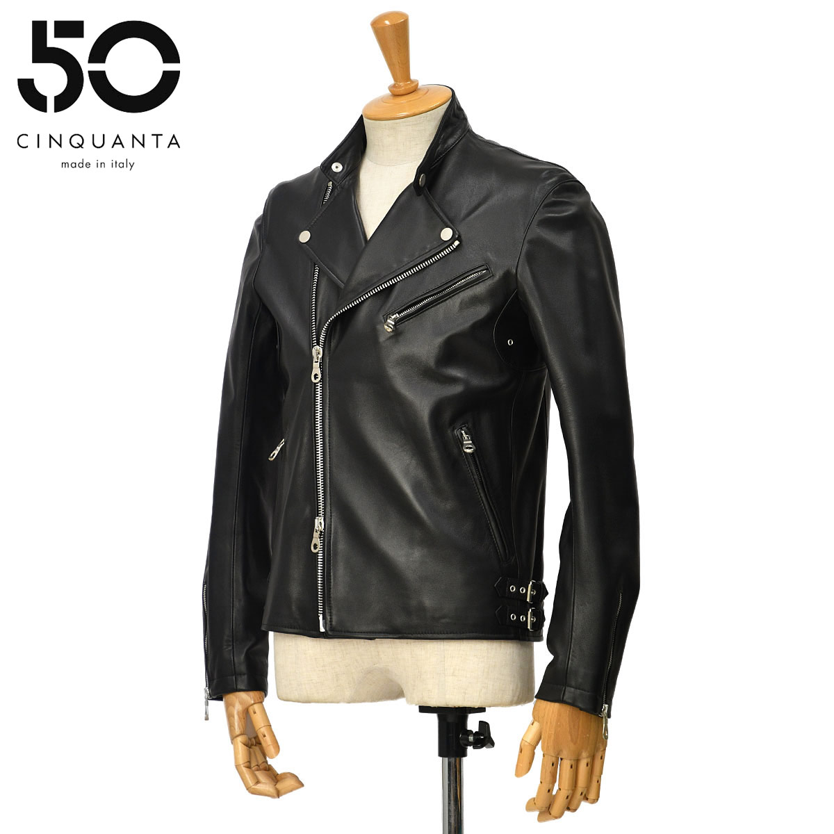 CINQUANTA【チンクアンタ】スタンドカラーダブルライダースジャケット