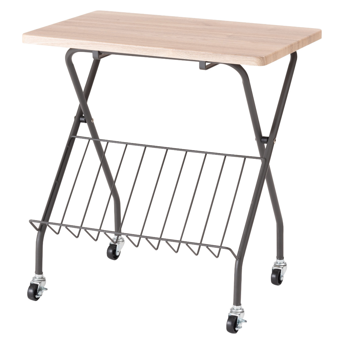 東谷 サイドテーブル 折りたたみ式 高さ47cm キャスターロック付