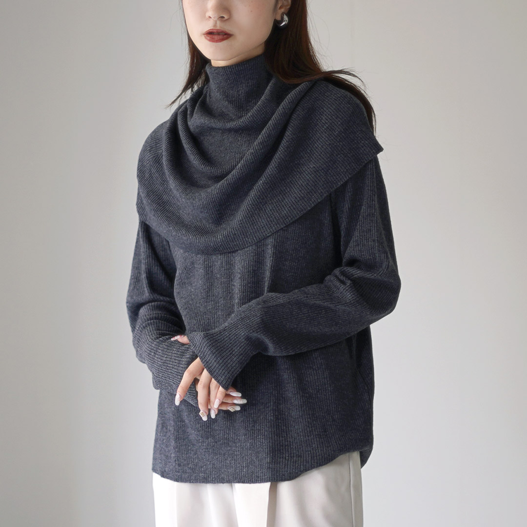 mizuiroind（ミズイロインド） ケープカラー リブプルオーバー