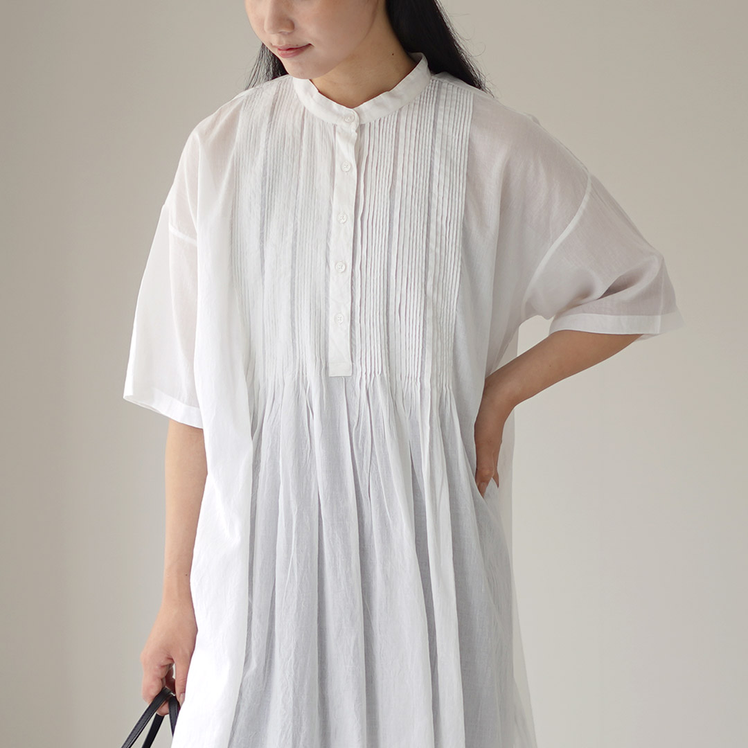 SOIL（ソイル） コットンボイル バンドカラー ピンタックシャツ