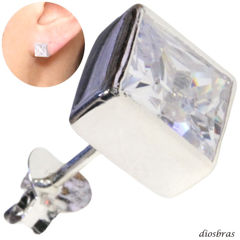 ジルコニア ピアス シルバー925 スクエア 四角 片耳 メンズ レディース