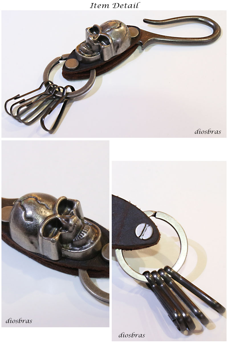 キーフック キーホルダー レザー スカル ドクロ 骸骨 ボーン 亜鉛合金