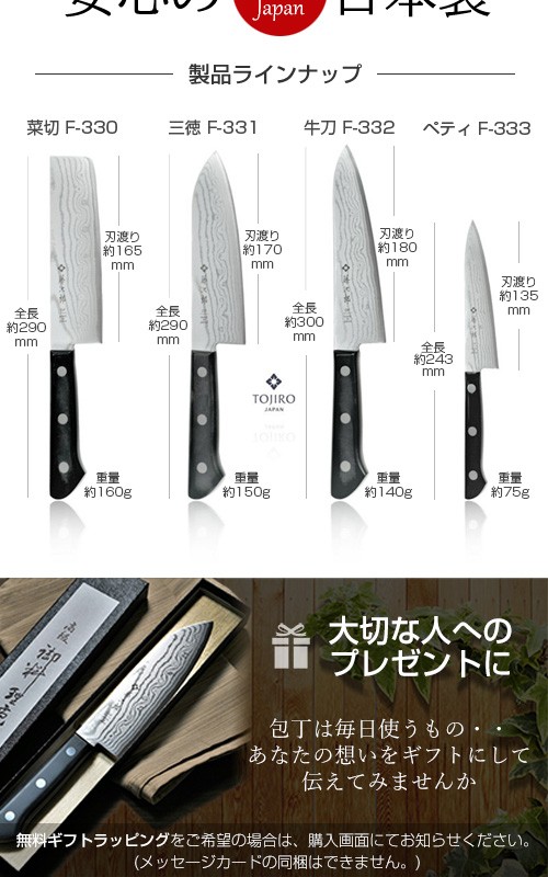 藤次郎 包丁 ダマスカス 三徳包丁 日本製 ステンレス V金10号 BASIC