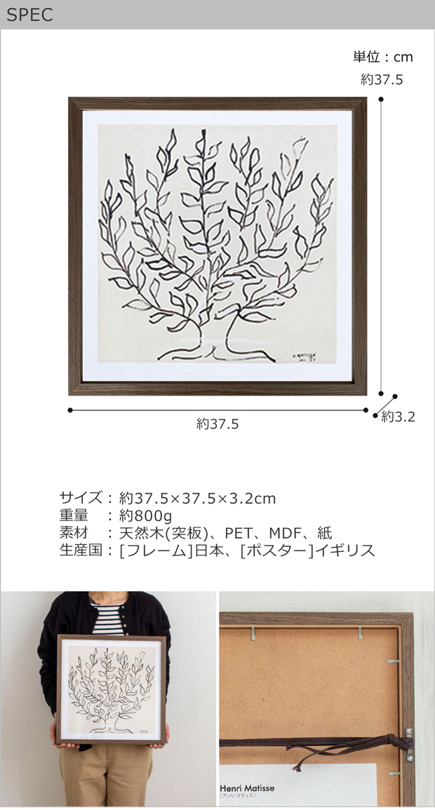 2/27-3/1はP10倍／ ポスター フレーム付き Le platane S 37.5×37.5cm