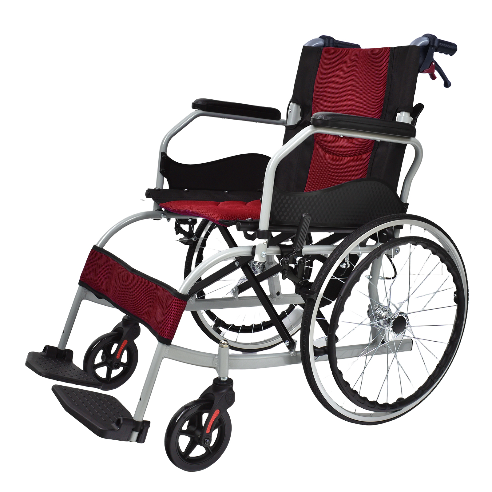 折りたたみ式介助用車椅子 ワインレッド 車椅子 車いす 軽量 自走式