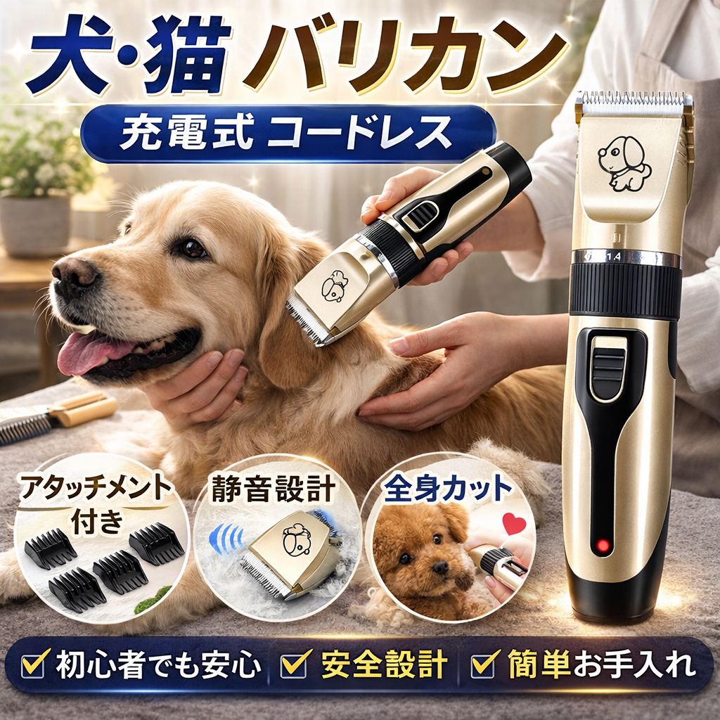 犬 猫 バリカン 充電式 コードレス ペット用 トリマー 静音 バリカン