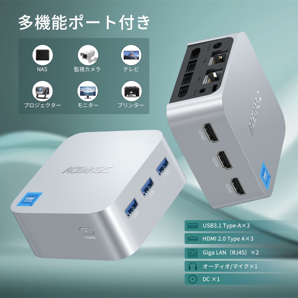 ACEMAGIC 手のひらサイズ ミニpc インテル n100 ミニパソコン 16GB
