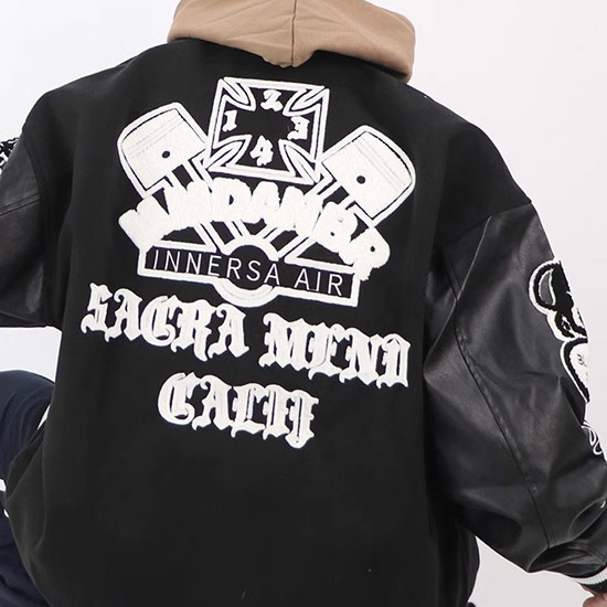 スタジャン メンズ 刺繍 オラオラ系 ブルゾン PU レザー ワッペン