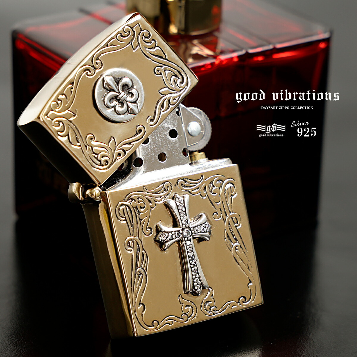 good vibrations Zippo ジッポライター クロス 十字架 ユリ 紋章