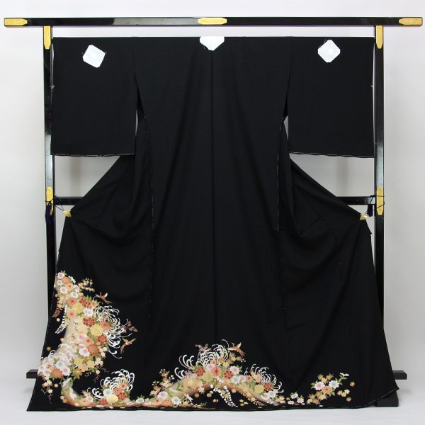 着物 京友禅 黒留袖 金駒刺繍 金彩金駒刺繍加工 乱菊に鶴 あすかや