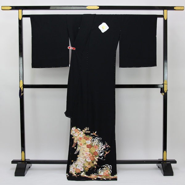 着物 京友禅 黒留袖 金駒刺繍 金彩金駒刺繍加工 乱菊に鶴 あすかや