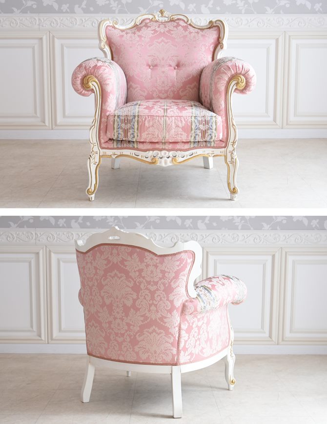 ソファー 1人掛け おしゃれ 木製 アンティーク調 かわいい 布 ロココ調