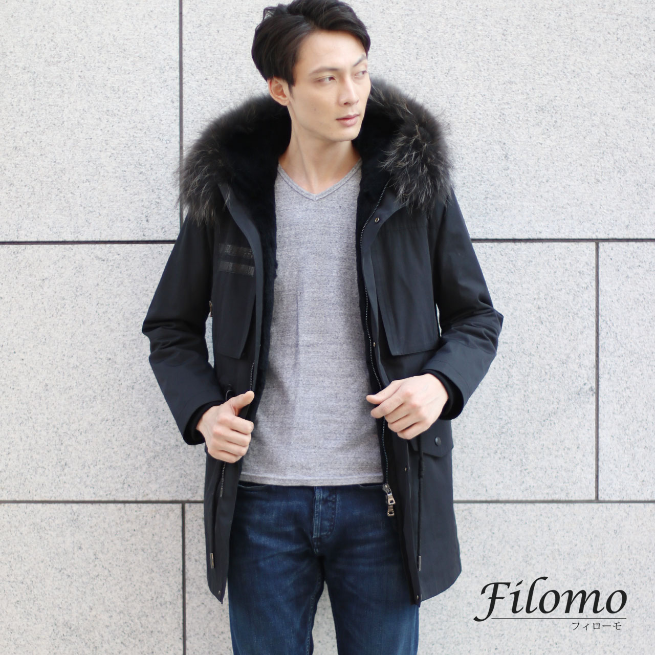 Filomo（フィローモ） モッズコート メンズ ロング ラクーン ファー