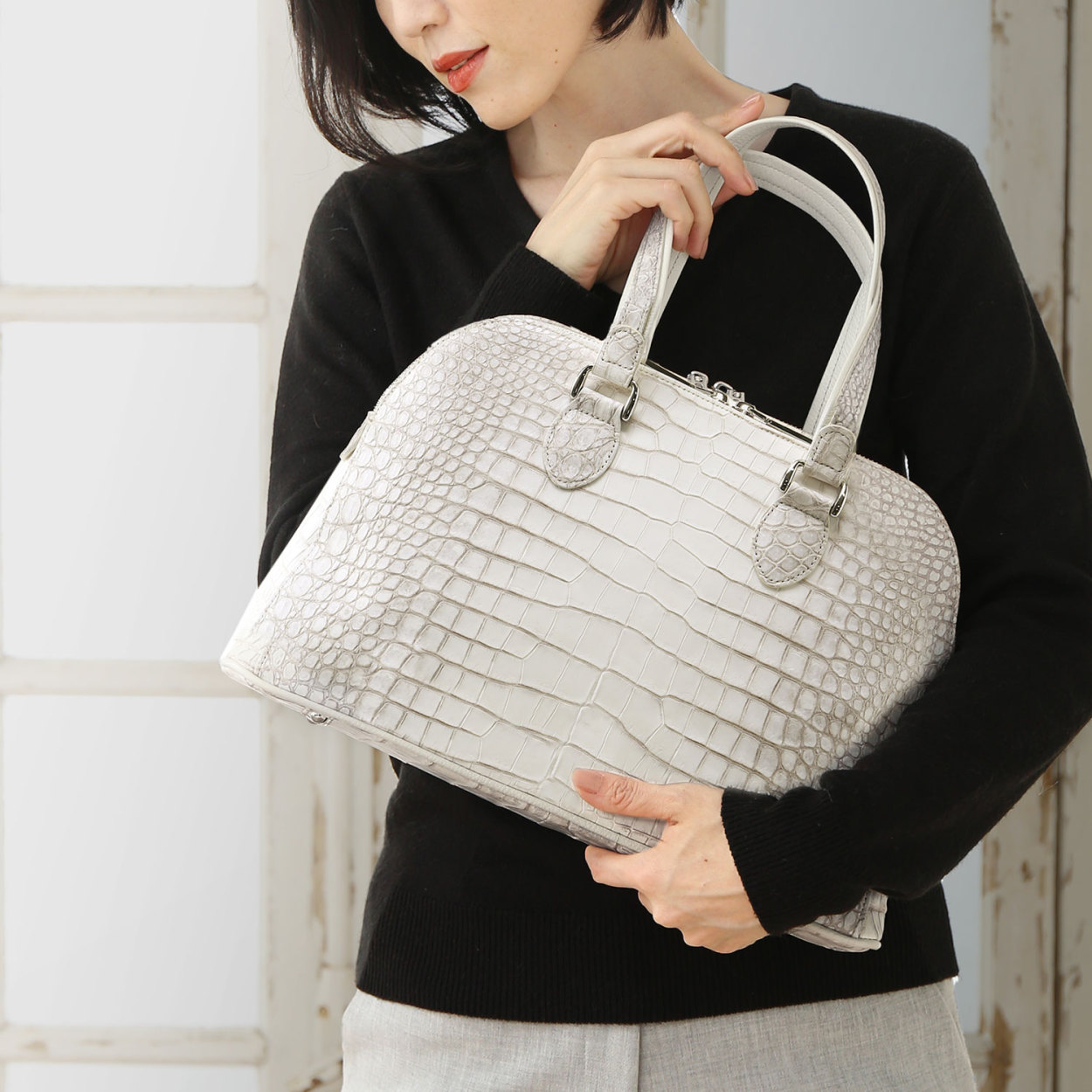ヒマラヤ スモール クロコダイル 日本製 ハンドバッグ センター取り