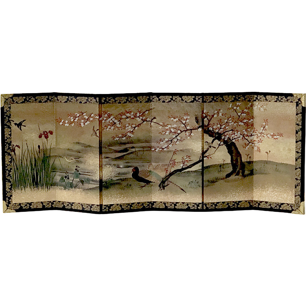 中国屏風 刺繍 雲林山房一修 四季山水 インテリア アンティーク 中国