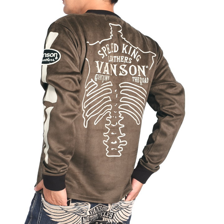 VANSON（バンソン） ロンT ボーン 刺繍ワッペン 起毛プレーティングC/N