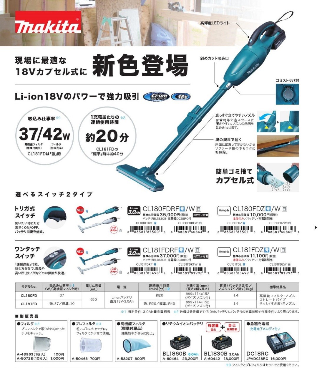 マキタ（makita） 《マキタ正規店》 充電式クリーナー（ワンタッチ