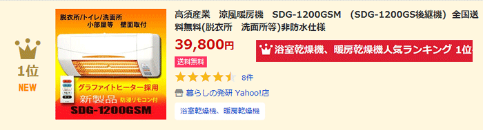 入荷中 脱衣所 暖房 SDG-1200GSM 高須産業 涼風暖房機 トイレ 洗面所