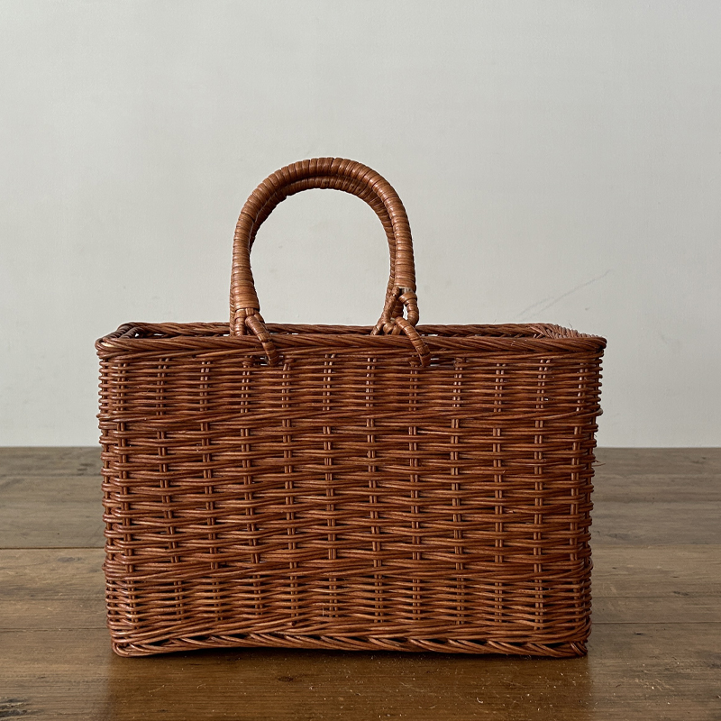 松野屋 藤2本スクエアバスケット ラタン 藤 かご バッグ ナチュラル