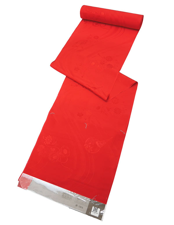 振袖用 正絹 長襦袢 j-005 赤色 朱赤 絹100％ 反物 未仕立て品 送料