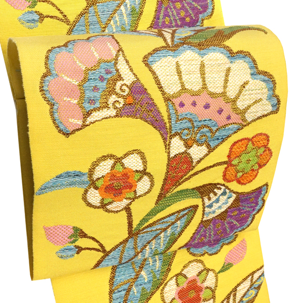 20%OFFセール 帯屋捨松 八寸名古屋帯 正絹 仕立て付き 黄色 紬帯