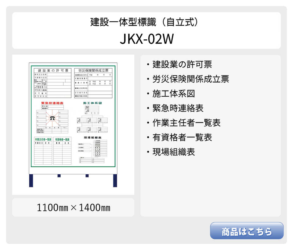 建設一体型標識 JX-01 壁貼りタイプ PP製 建設業の許可票 / 労災保険