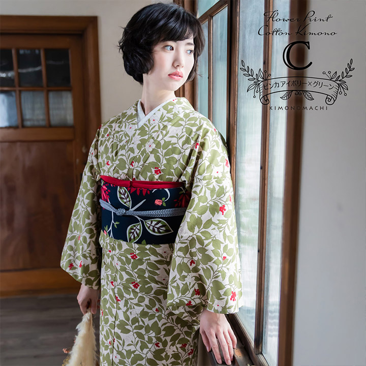 KIMONOMACHI 洗える着物 小紋 木綿着物 単品 「フラワープリント