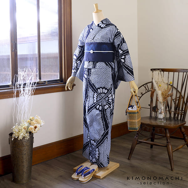 お仕立て上がり絞り浴衣単品「チャーミング花火 紺」有松絞り 女性浴衣