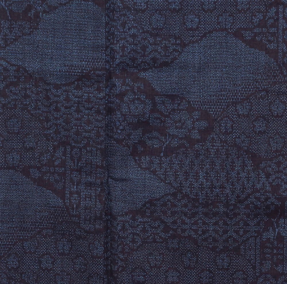 本場 結城紬 雲に寄せ模様 重要無形文化財 本結城 証紙付き 濃紺色