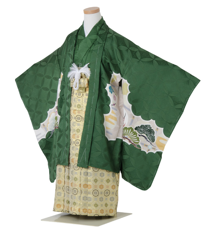 七五三 着物 男の子 五歳 13点フルセット 正絹 羽織袴セット 緑