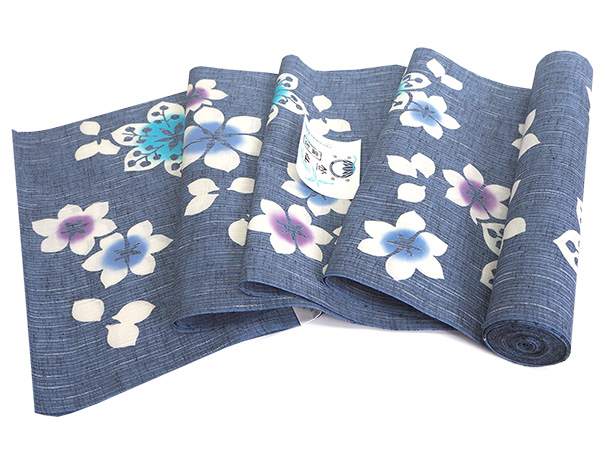 竺仙 浴衣 反物 夏着物 単品 注染 綿 紬ゆかた 青 花 柄 ブルー 青