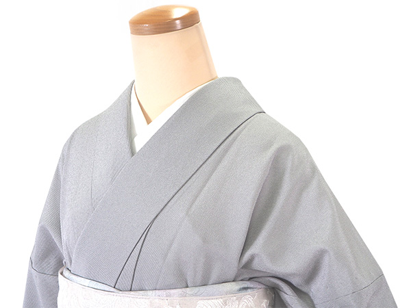 シルック 着物 単衣 江戸小紋 Lサイズ ライトグレー 万筋 ストライプ