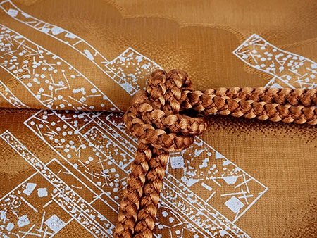 帯揚げ 帯締め セット 正絹 カジュアル 丸組 黄土色 熨斗 黄土色×茶色